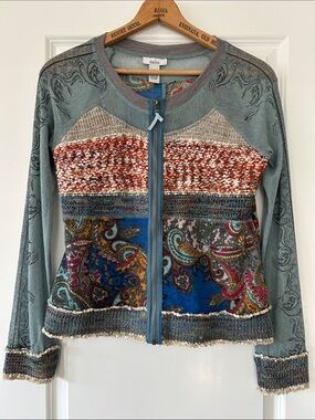 Dalin Zip-Front Mixed Media Cardigan Sz M w MEASUREMENTS